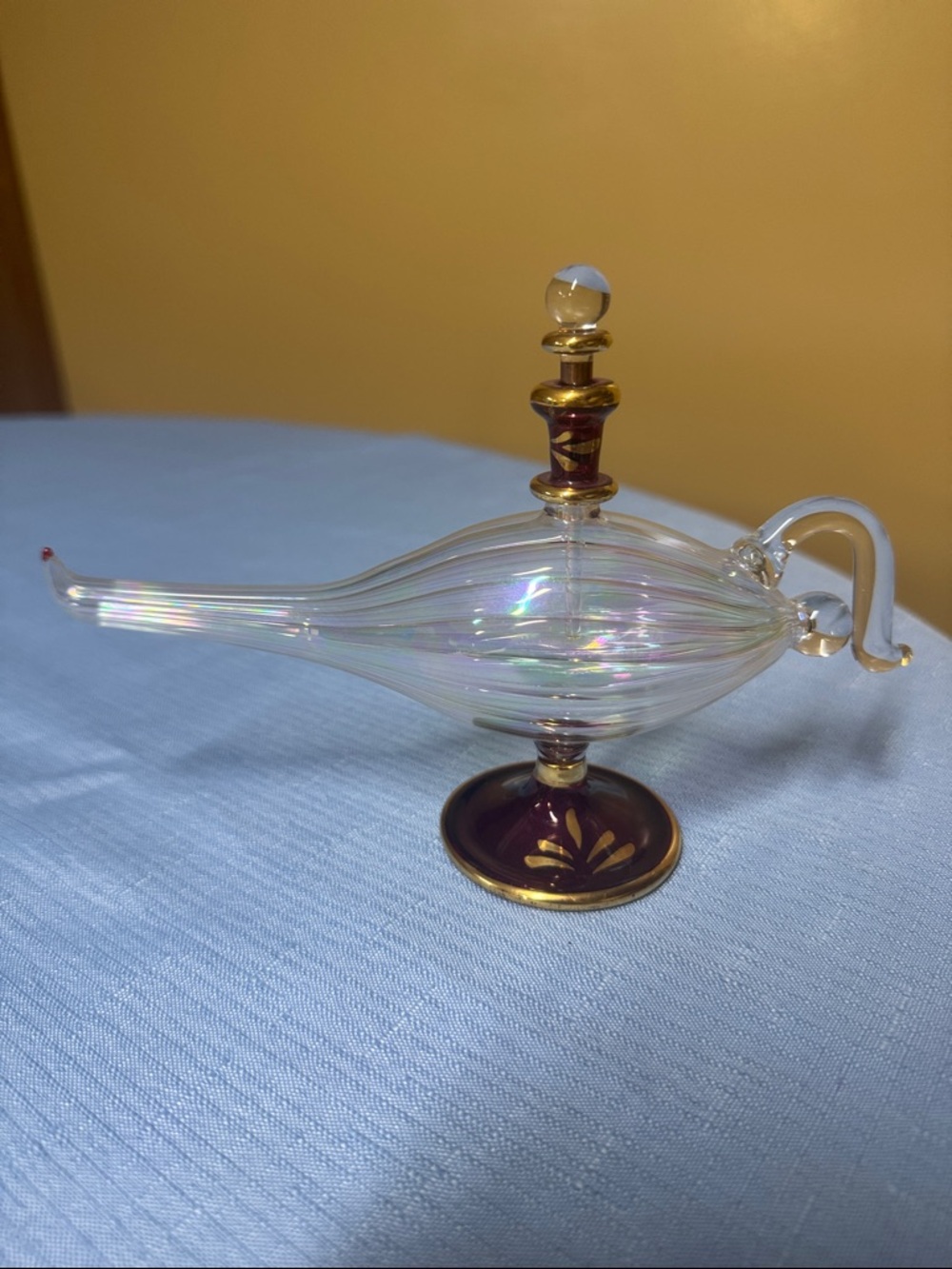 Aladdin Lamp Hand Blown Egyptian Glass Perfume Bottle Large 7.5" X 5"